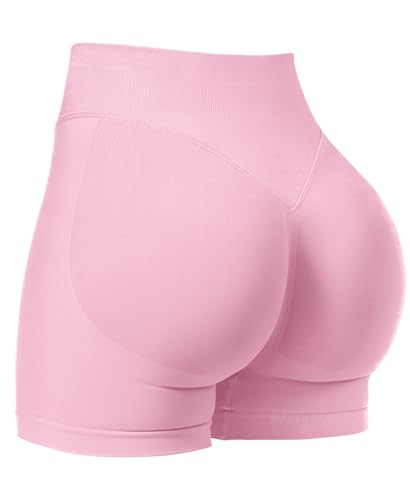 VOYJOY Women Workout Impact Shorts 3.6"/ 4.5"/ 6" Scrunch Butt Lifting Gym Seamless Booty Biker Shorts Pink