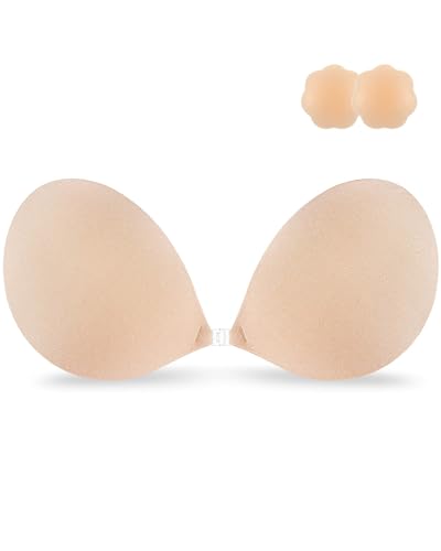 Niidor Adhesive Bra Strapless Sticky Invisible Push up Silicone Bra for Backless Dress with Nipple Covers Nude(A Cup)