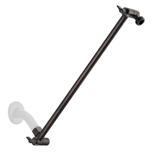 15 Inch Extra Long Adjustable Shower Head Extension Arm With Locking Set Screw, Singing Rain Brass Angle Height Adjustable, Easy To Install, G1/2 Universal Connector Compatible (Oil Rubber Bronze)