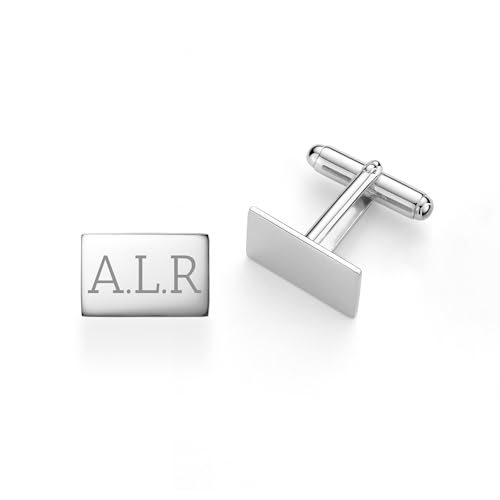 MASSETE Sterling Silver Cufflinks for Men Personalized with Engraved Initials or Name Rectangle Shape Gift for Men - Made in Italy