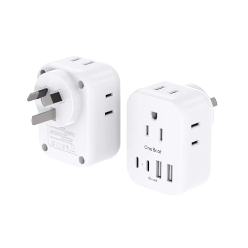 2 Pack PD 20W US to Australia Power Plug Adapter, One Beat New Zealand Power Adapter with 4 Outlets 4 USB Ports(2 USB C), Type I Plug Adapter for USA to Australian AU China Argentina Fiji