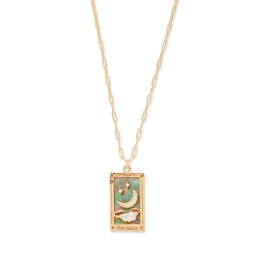Rocksbox The Moon Tarot Card CZ Pendant Necklace - Gold Chain Necklace for Women - 14k Gold Plating with CZ Pave - Premium Quality Jewelry - 20" with Extender