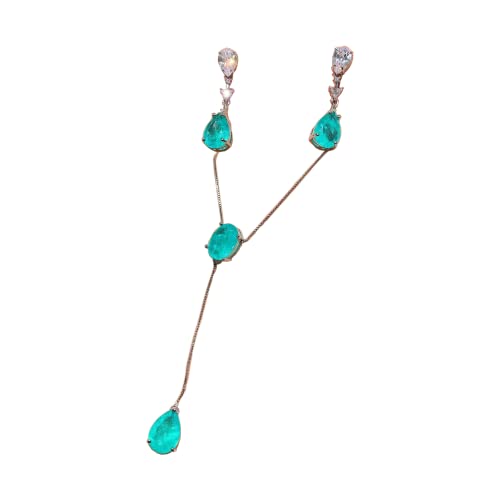NEISIXM 925 Sterling Silver Paraiba Earring Pendant Jewelry Set Zircon For In Water Drop Shape Stone Necklace Earrings Sets Women's Upscale Luxury Gift (Jewelry Sets)