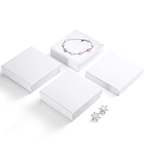 MESHA Cardboard Glossy Jewelry Gift Boxes, Cotton Filled Jewlery Box with Lids, White 3.5x3.5x1 Inch, Necklace Ring Bracelet Earring DisplayBox, Bulk Square Small Kraft Jewelry Gift Box, 96 Pieces