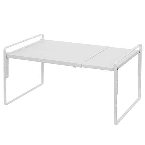 Nxconsu Cabinet Shelf Expandable Height Adjustable Shelf Organizer Riser for Kitchen Cabinet Pantry Cupboard Under Sink Countertop Organization Storage Space Saver Stackable Heavy Duty Metal White XL