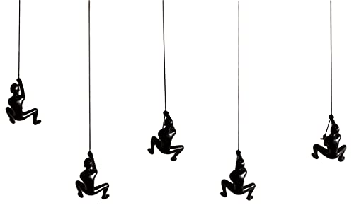Climbing Man Wall Art for Home Decor with 30” Leather Rope | Polyresin Statues and Sculptures with Hanging Hardware Included for Modern Wall Decor and Motivational Art, Black, Set of 5