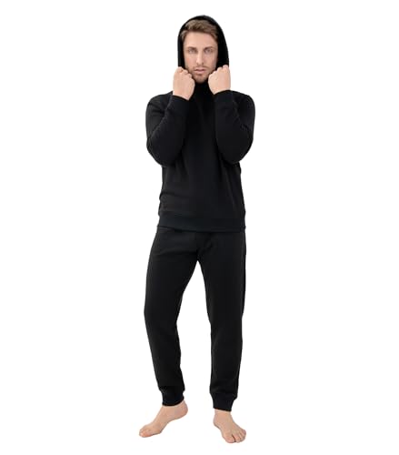 DAVID ARCHY Men’s Fleece Hooded Pajama Set Soft Long Sleeve Loungewear Comfortable Sweatshirts & Pajama Pants PJ Sets for men