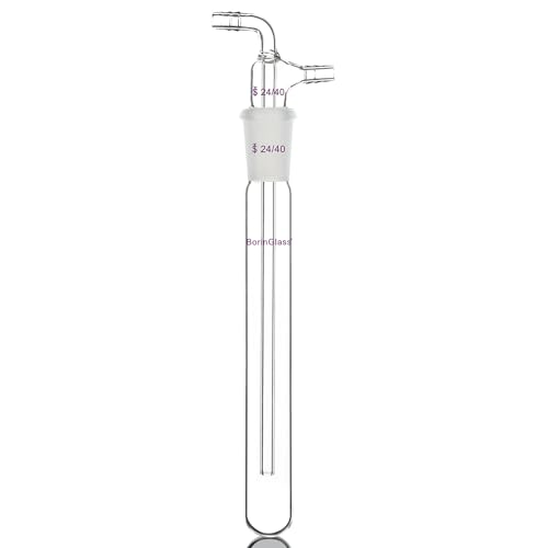 BorinGlass Glass Vacuum Cold Trap Bubbler, 200 mm Length Beneath The 24/40 Joint, with 10 mm Serrated Hose