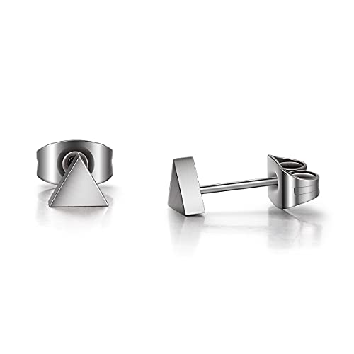TGNEL Triangle Earrings Pure Titanium Earrings for Men Women, Nickel Free Matte Brushed Geometric Studs Earrings Hypoallergenic for Sensitive Ears