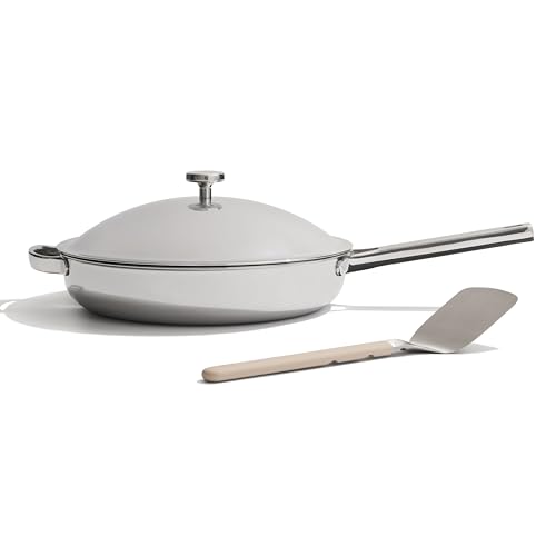Our Place Titanium Large Always Pan Pro - 12.5” (4.2 Qt) No-Coating Nonstick Skillet | Tri-Ply Titanium & Stainless Steel | Safe for Oven, Induction & Cooktops up to 1000°F | Includes Spatula | Chrome