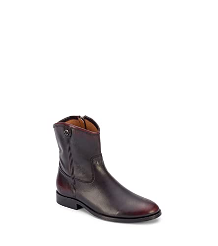 Frye Melissa Button Short 2 Boots for Women Made from Italian Leather with Antique Brass Hardware, Leather Lining, and Leather Outsole – 7” Shaft Height, Black/Scarlet - 7.5M