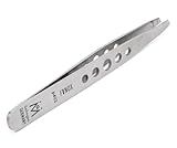 GERMANIKURE Professional Perforated Slanted Tweezers - FINOX Stainless Steel sharp tweezers in Leather Case - Professional Tweezers –Easy to use best tweezers- Ethically made in Solingen Germany 4403