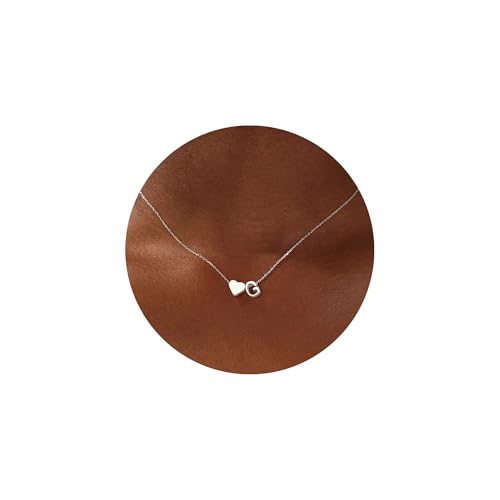 Turandoss Heart Initial Necklace for Women, 14K White Gold Plated Heart Initial G Dainty Necklaces Tiny Silver Necklaces Birthday Christmas Gifts for Women Jewelry