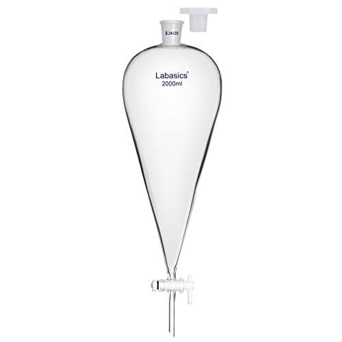 Labasics Conical Separatory Funnel, 2000 ml Heavy Wall Borosilicate Glass Separating Funnel with 24/29 Joints and PTFE Stopcock