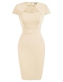 Womens Vintage Cap Sleeve Bodycon Pencil Dress for Work Office Nude