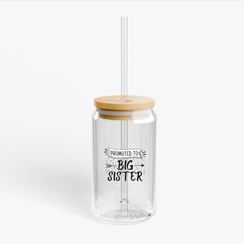 Big Sister Pregnancy Announcement for New Arrival Future Big Sister Gift 16Oz Glass Can with Lid and Straw