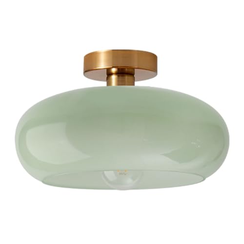 Qufute Mid Century Ceiling Light Fixture - Milk Glass Shade, Gold Modern Flush Mount Lamp for Hallway, Dining Room, Kitchen