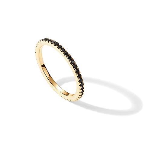 PAVOI 14K Yellow Gold Plated Sterling Silver Stackable Ring with Colored CZ Stones | Black CZ Eternity Bands for Women (Size 9)