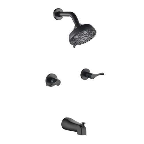 2 Handles Shower Faucet Set with Tub Spout Bathtub Shower Faucet Combo Set Shower System Complete Tub and Shower Trim Kit Wall Mounted Shower Fixtures Matte Black