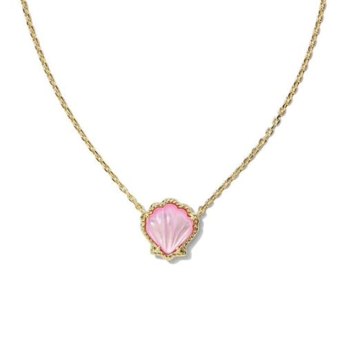 Shell Pendant Necklace in Gold, 18K Gold Plated Shell Pendant, Shell Necklace Jewelry for Women, Exquisite Copper Shell Pendant (Pink)