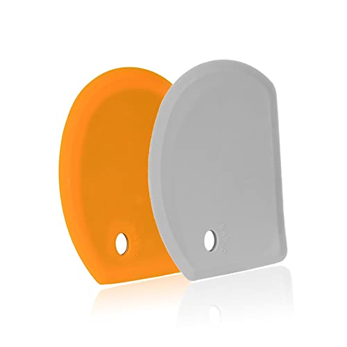 Silicone Dough Scraper with Stainless Steel Sheet, Curved Edge Flexible Bowl Scraper for Baking, Food Grade Silicone Bench Scraper for Sourdough Bread Proofing Basket, Set of 2, Gray & Orange,SAPID