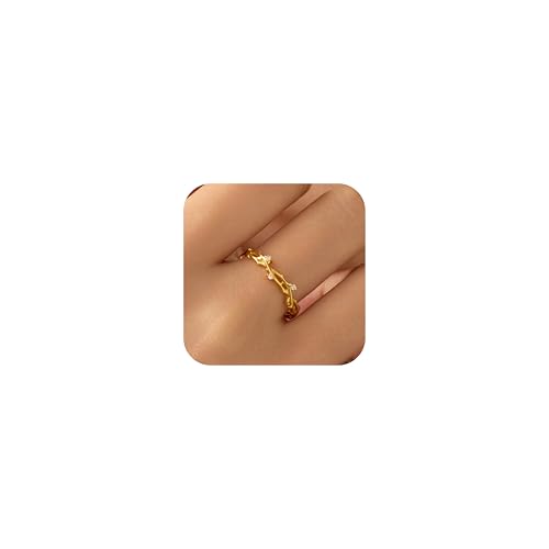 LOVPEPY Vintage Gold Twig Ring for Mother, 925 Sterling Silver CZ Leaves Branch Hollow Stacking Ring to Daughter,18K Gold Plated Rings to Daughter Mother's Day Graduation Friendship Jewelry Gift (Gold, 6)