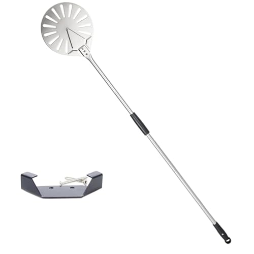 9 Inch Round Pizza Peel, 304 Stainless Steel Perforated Baked Shovel, 37/56" Detachable Long Handle, High Temperature Resistant Oven Turning, Hook Wall Rack(56inch)