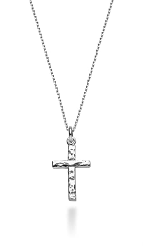 Miabella 925 Sterling Silver or 18Kt Yellow Gold Over Silver Italian Hammered Cross Pendant Chain Necklace 18 Inch Made in Italy (sterling-silver)