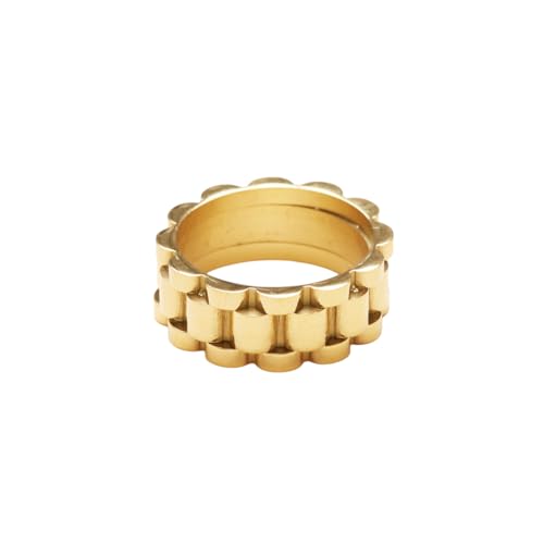 Shapes Studio 18K Gold Plated Belt Chain Ring, Gold Rings for Women, Stacking Rings, Gold Band Minimalist Style (9)