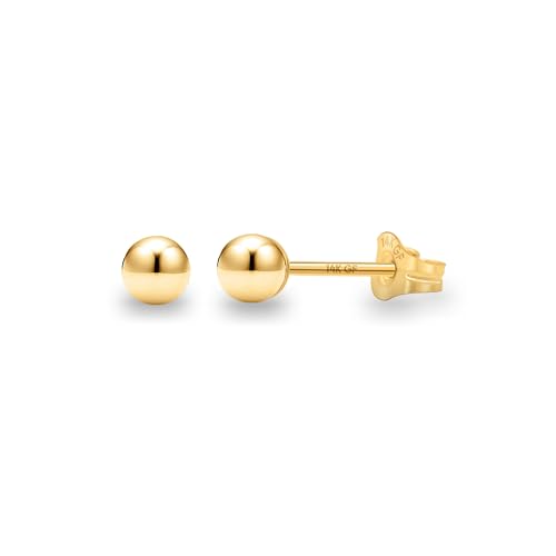 Kezef 14K Gold Stud Earrings for Women 14 k Real Gold Earrings, 3mm inch Solid Ball Filled Studs, Hypoallergenic Round Ear rings