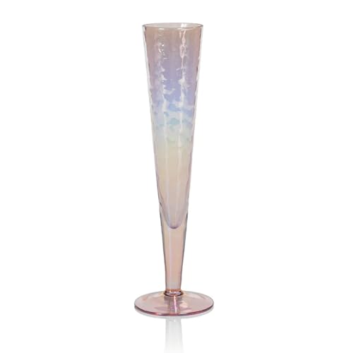 Zodax Aperitivo Triangular Pink Luster Stemware or Glassware Set of 2 or 4 - (Champagne S/4)