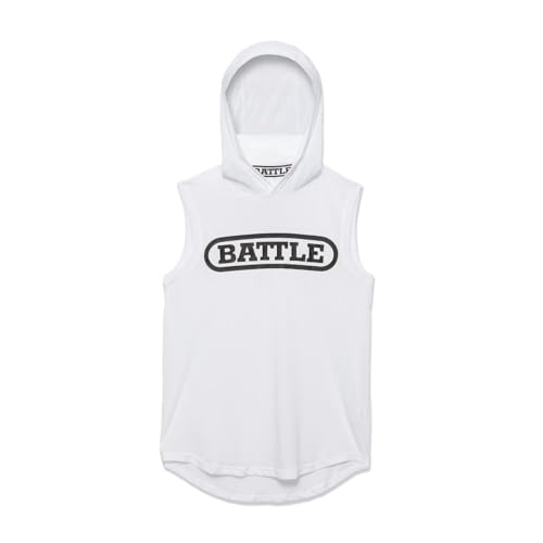 Battle Sports Sleeveless Light Action Face Mask Workout Hoodie - Raglan Cut Sleeveless Hoodie for Adults & Youth (US, Alpha, Small, Regular, Regular, Adult, White/Black)