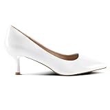 mysoft Women's Pumps 2 inch Kitten Heel Pointed Toe Low Heel Dress Shoes White Patent