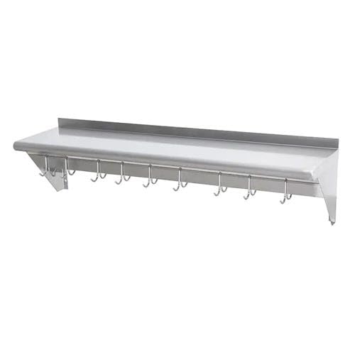 CenPro Commercial Kitchen Pot Rack, 15"x60" Stainless Steel Wall-Mounted Pot Rack with Wall Shelf (#29N-075)