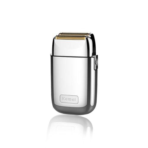 Kemei Cordless Metal Double Electric Shaver Razor for Men Close Electric Shavers, Type-C Rechargeable for Wet/Dry Shaving,KM-TX1 Silvery