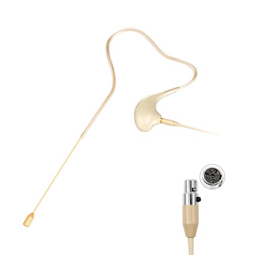 KIMAFUN Headset/Headworn Microphone Single Earset Ear-hook Over Ear Hanging Condenser Mic Compatible with Shure Wireless System Bodypack Transmitter, Ideal for Performance, Theater, Lecture - Beige D4
