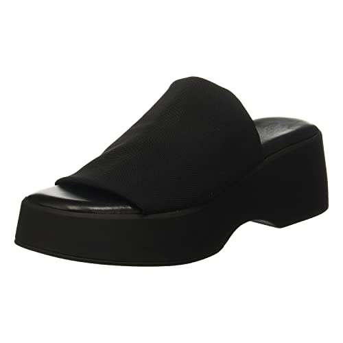 Minshluu Black Platform Slides Sandals for Women Backless Open Toe Slip on Wedges Shoes