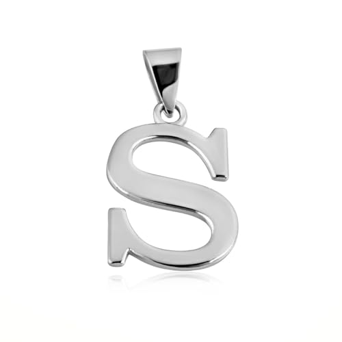 Claddagh Gold .925 Sterling Silver S Initial Pendant 0.55" Charm Pendant – Personalized Letter Jewelry Block Font