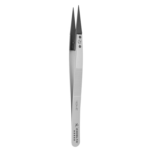 Excelta 162A-RT Straight Soft Replaceable Peek Tip Tweezers, Anti-Magnetic Stainless Steel, 5" Long, Includes Extra Tips, Elite