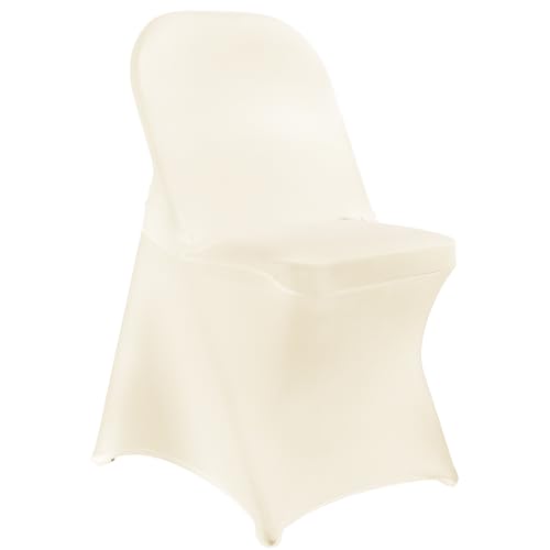 Stretch Spandex Chair Covers - Ivory 150 PCS, Folding Kitchen Chairs Cover, Universal Washable Slipcovers Protector, Removable Chair Seat Covers, for Wedding Party Dining Room Banquet Event