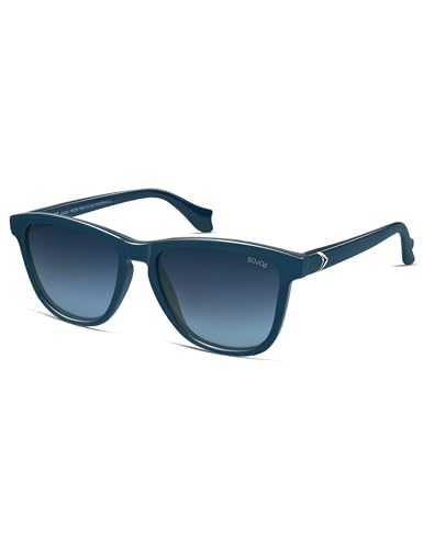 SOJOS Ocean Collection Retro Polarized Large Rectangular Sunglasses Women Men Recycled Plastic UV400 Eco-friendly Shades, Baleen, Dark Blue/Blue