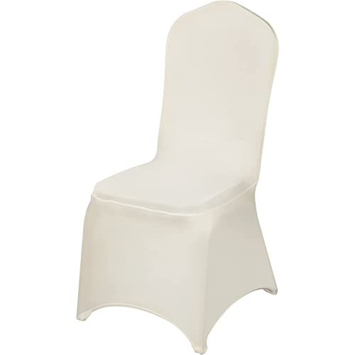 VEVOR 100 PCS Ivory Chair Covers Polyester Spandex Chair Cover Stretch Slipcovers for Wedding Party Dining Banquet Chair Flat-Front Covers