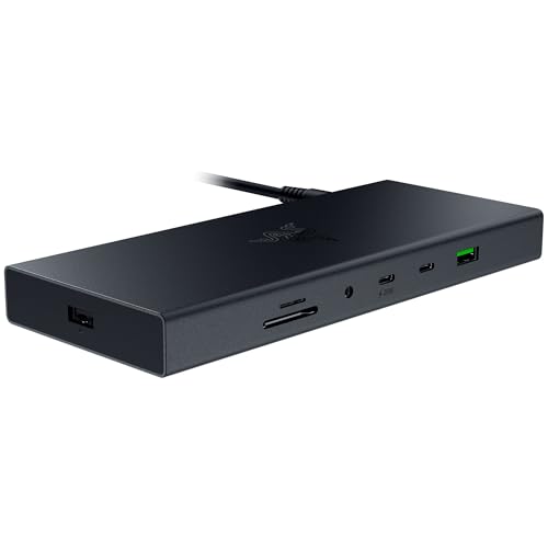 Razer USB 4 Dock: 14 Ports (Type C, Type A, HDMI, DP, Ethernet, SD, 3.5mm) - Dual Monitor Up to 4K 120 Hz - Laptop & Phone Fast Charge - Durable Lightweight Casing - Windows & Mac Compatible - Black