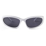 ADE WU Wrap Around Fashion Sunglasses for Women Men Trendy Y2k Swift Oval Sun Glasses Goggles Futuristic Shades (White/Grey)