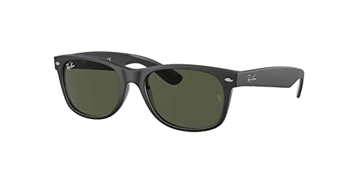 Ray-Ban RB2132 NEW WAYFARER Square Sunglasses For Men For Women + BUNDLE with Designer iWear Eyewear Kit (Rubber Black on Black/Crystal Lens G-15 Green, 55MM)