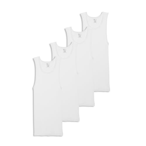 Jockey Men's Undershirt 100% Cotton A-Shirt Tank - 4 Pack, White, M
