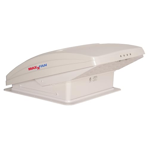 MAXXAIR Maxxfan Deluxe - All-In-One RV Vent, Shield & Fan; Built-In Rain Shield, 10 Speed Reversible Fan with Thermostat, Fits Standard 14"x14" Roof Openings, 12V Long Life Motor, White (00-05100K)