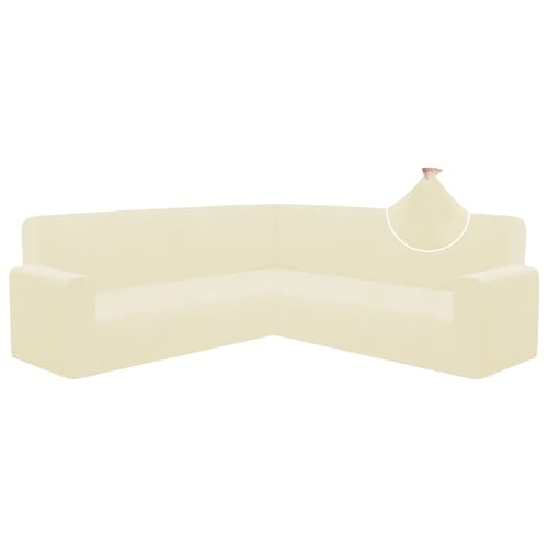 HDCAXKJ Luxury Velvet Sectional Couch Covers Thick Stretch L Shaped Corner Sofa Slipcover Universal Non Slip U Shape Sectional Sofa Cover Furniture Protector Machine Washable (Ivory, X-Large)