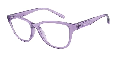 A|X ARMANI EXCHANGE Women's AX3111U Universal Fit Cat Eye Prescription Eyewear Frames, Shiny Transparent Violet/Demo Lens, 54 mm