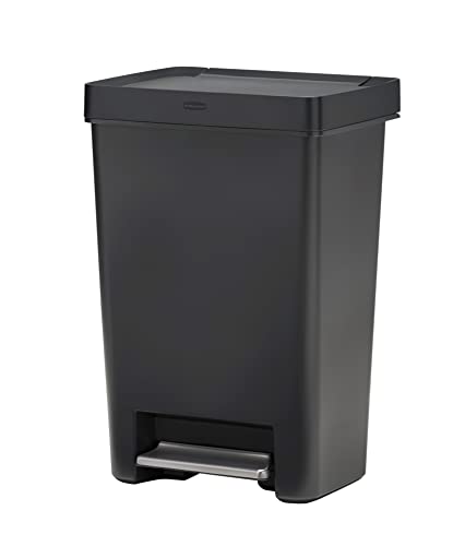 Rubbermaid Premier Series II Step-On Trash Can for Home and Kitchen, with Lid Lock and Slow Close, 12.4 Gallon, Charcoal, for Home/Kitchen/Garage/Apartment/Office